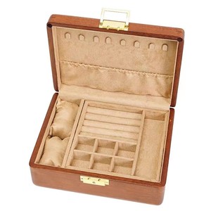 Caja de Joyería Rectangular de Madera de Nogal y Mango de Lujo Clásica de un Solo Nivel con Diseño Geométrico y Cerradura, Capacidad de 100 ml, para el Hogar, Venta al por Mayor - Product Image 2