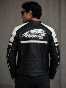 Veste en cuir indienne noire et blanche pour homme, 100% cuir de vachette - Product Image 2