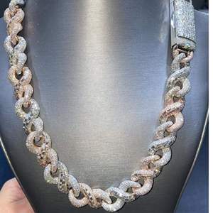 Custom 18mm Infinity Style Two Tone Moissanite Cuban Link <b>Chain</b> 925 Sterling Silver VVS Diamond <b>Iced</b> <b>Out</b> Baguette Cut Hip Hop - Product Image 2