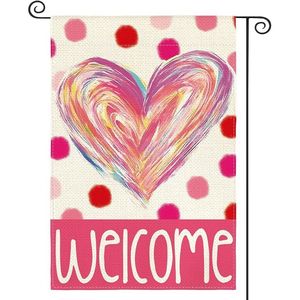 Bandiera da Giardino AVOIN ColorLife 12x18 Pollici Bifacciale con Design a Cuori e Pois, Insegna di Benvenuto per San Valentino - Product Image 1