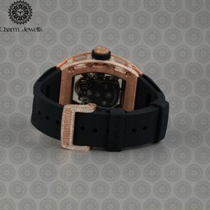 Reloj de Lujo para Hombre, Caja de Oro Rosa con Diamantes, Esfera Azul, Movimiento Mecánico Analógico, Correa de Acero Inoxidable, Caja de 40 mm, Resistente al Agua 10 Bar - Product Image 4