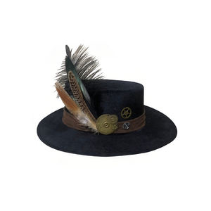 Sombrero de Copa Steampunk Negro con Adorno de Plumas para Cosplay y Festivales, Servicio OEM/ODM, Talla Personalizada, Envío Rápido - Product Image 3