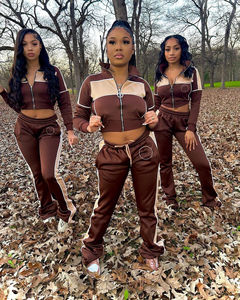 Ensemble veste et pantalon pour femme Y2K, streetwear d'hiver, manches longues, logo personnalisé, tricot contrasté, broderie, design deux pièces - Product Image 3