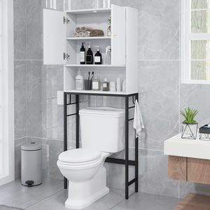 Mobiletto da Bagno Sopra il WC con 2 Ante, Ripiano Regolabile, in Legno MDF, Salvaspazio, Design Tradizionale di Lusso - Product Image 3