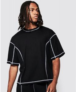 T-shirt noir oversize à manches courtes pour homme, avec surpiqûres contrastées, style streetwear, coupe ample - Product Image 1