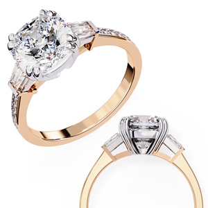 Bague de fiançailles de luxe en or jaune 14 carats avec diamant de 2,5 carats taille coussin et baguette, certifiée IGI, diamant de laboratoire, pour anniversaire et mariage - Product Image 3