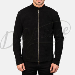 Chaqueta de cuero de gamuza negra para hombre, piel de oveja auténtica, corte ajustado, estilo casual para otoño e invierno, tipo bomber, con cierre de cremallera. - Product Image 3