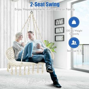 Silla Colgante de Macramé Moderna para Dos Personas con Cojín con Cierre, Columpio Portátil para Patio y Dormitorio - Product Image 5