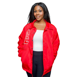 Delta Red & <b>black</b> line jacket DST coach jacket Sorority <b>Windbreaker</b> Jacket Stand Collar Custom DST <b>Black</b> Red Front Waterproof - Product Image 3