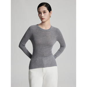 Suéter de Lana sin Costuras Island Precision, Manga Larga, Cuello Redondo, Corte Ajustado, Color Rosa Sólido, Tejido de Punto, Ropa Casual - Product Image 2