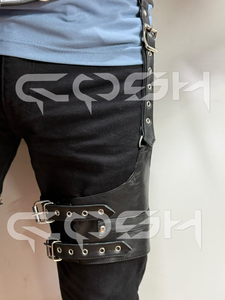 Ensemble 3 pièces corset gothique en cuir véritable, serre-taille punk rave, collier et harnais de cuisse - Product Image 6