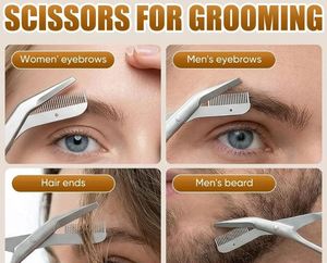Ciseaux à sourcils avec peigne, en acier inoxydable gris, pour femmes et hommes, peigne à dents fines, ciseaux de précision - Product Image 4