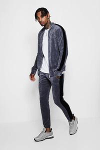 Conjuntos Deportivos de Terciopelo para Hombre de Alta Calidad, Corte Ajustado Personalizado, Traje Deportivo Liso, Transpirable, Dos Piezas, OEM - Product Image 2