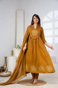 Stylish Mustard Anarkali <b>Kurta</b> Set for <b>Women</b> with Embroidered Dupatta Festive Traditional Indian Ethnic Wear - Product Image 4