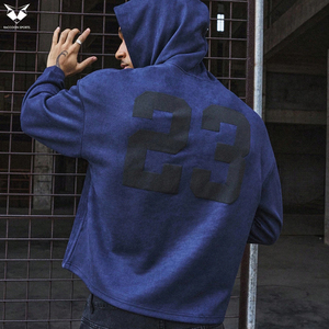 Sweat-shirts en coton écologiques pour hommes, mode durable, impression personnalisée de marque, prix d'usine, couleur bleue, unisexe, à capuche - Product Image 2