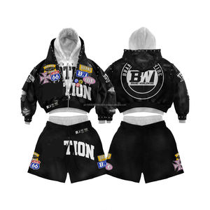 Conjunto de ropa de alta calidad para hombre, de dos piezas, con top corto de media cremallera, conjunto de sudadera corta y pantalones cortos personalizados. - Product Image 3