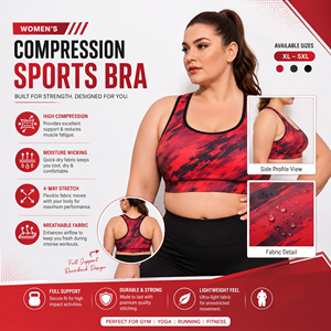 Soutien-gorge de sport grande taille à compression élevée pour femme, imprimé, dos nageur, coupe courte, pour yoga et fitness, soutien-gorge de compression pour femme, col rond, ajusté - Product Image 5