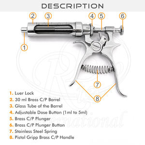 30ml Hank Roux Revolver Syringe Lure Lock Hub Brass Metal Body Glass Barrel Multi Dose 1 to 5 ml Veterinary Automatic Syringe - Product Image 3