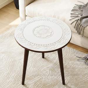 Wooden Round Coffee <b>Table</b>, Easy-to-Assemble Home Decor Bedside <b>Table</b>, Nightstand Coffee <b>End</b> <b>Table</b> for Living Room (Brown <b>White</b>) - Product Image 1