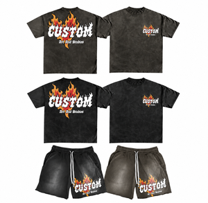 Ensemble T-shirt et short unisexe en coton épais 300 GSM, séchage rapide, sérigraphié avec logo personnalisé, style streetwear estival - Product Image 1