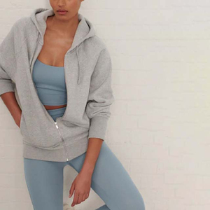 High Quality Cotton Women's <b>Zipper</b> Crop <b>Top</b> Hoodies Sweatshirts Plus Size Breathable Oversized Fleece for Winter Hooded Collar - Product Image 6
