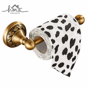 Antique Gold Brass Round <b>Wall</b> Mounted Toilet Paper Holder Classic Engraved Base Cylindrical Arm Bathroom Tissue Roll Holder - Product Image 1
