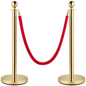 Poteaux de barrière en acier inoxydable doré avec cordes en velours rouges de 1,5 m (5 pi) et embouts sphériques rouges, pour le contrôle des foules et les supports de bannières - Product Image 6