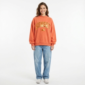 Manufacturer OEM High Quality 100% Cotton Custom <b>Purple</b> Sequined Happy Letter Logo Oversized Mock Neck Sweatshirts Women - Product Image 2