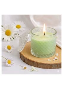 Bougie parfumée de luxe en cire de soja écologique, magnifiquement stylisée, faite à la main, évoque la relaxation, l'élégance printanière, Diwali, Nouvel An - Product Image 1