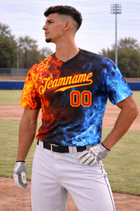 Camiseta de Béisbol Unisex de Diseño Personalizado, Diseño Fuego y Hielo, Transpirable, de Poliéster, Manga Corta, Correa Ajustable, Talla Grande, Suministro OEM - Product Image 3
