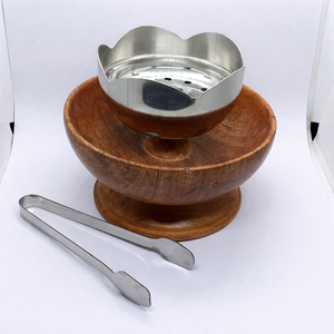 Acacia Wood <b>Bakhoor</b> Burner Bowl with Stainless Steel Incense Holder Arabic <b>Oud</b> Burner Set with Tongs Aromatic Incense - Product Image 1