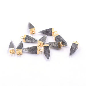 Venta al por Mayor de Piedras Preciosas Naturales de Calidad, Piedra Solar Negra Natural de 19-21 mm en Forma de Cono, Colgante de Piedra Preciosa Natural Chapado en Oro de 18K - Product Image 3