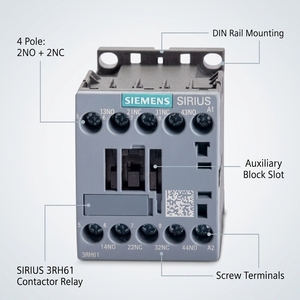 Contactor Siemens SIRIUS 3RH61, Relé de 4 Polos 2NO+2NC, Terminal de Tornillo, Riel DIN, Original - Product Image 1