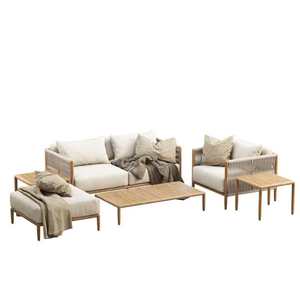 Ensemble de canapés d'extérieur modernes Waro en bois massif, 4 places, avec coussins, pour conversation en jardin, entrepôt - Product Image 3