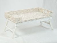 Table de service pliable en rotin à un niveau avec pieds, pour salon, cuisine, présentation de vaisselle, avec poignées intégrées