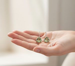 Boucles d'oreilles en argent 925 en forme de trilobes avec améthyste verte pour un usage quotidien au bureau - Product Image 3