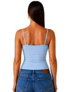 เสื้อกล้ามครอปสายเดี่ยวสีฟ้าสำหรับผู้หญิง ทรงเข้ารูป ใส่สบายสำหรับฤดูร้อน ลายพิมพ์ลำลอง เนื้อผ้านุ่มยืดหยุ่น ผลิตจากผ้าฝ้าย แฟชั่นเสื้อกั๊ก - Product Image 2
