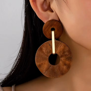 Women's Fashion Polished Wood Earrings <b>Angel</b> Style Natural <b>Crystal</b> Healing Drop for Weddings & Gifts Eco-Friendly - Product Image 1
