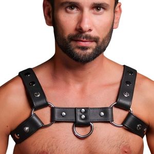 <b>Mens</b> Black Leather Chest <b>Harness</b> With Metal Rings Adjustable BDSM Bondage Gear - Product Image 2