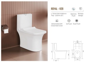 ONE PIECE CLOSET WITH 735X350X665 mm SIZE WITH S TRAP 225mm WITH AMAZING <b>SYPHONIC</b> FLUSH SYSTEM WITH DUAL FLUSH WITH 2D - Product Image 3