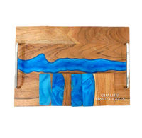 Vente flash : Ensemble de 4 plateaux de service en bois d'acacia multicolores, résine époxy, artisanat artisanal, qualité artisanale pour hôtel