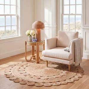 Alfombra Redonda de Yute para Interiores, Hecha a Mano, de Pelo Corto, Antideslizante, para Decoración de Sala de Estar, Fácil de Limpiar, Color Natural - Product Image 3