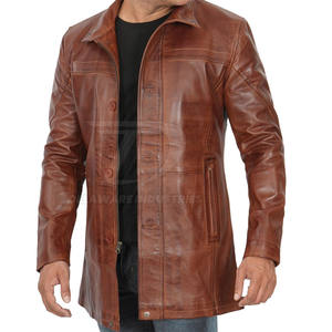 Manteau trench en cuir pour homme, coupe slim, style vintage, long, pour l'hiver. - Product Image 3
