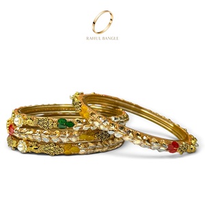 Bracelets en verre cachemiri plaqué or Royal Peacock, design feuille de cristal, bijoux de mariage indiens, collection en gros - Product Image 1