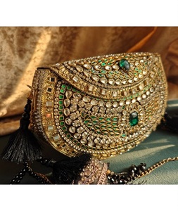 Sac à main Kundan en laiton plaqué or, personnalisé avec impression numérique, sac de soirée traditionnel orné, pour femmes, mariage, fête - Product Image 4
