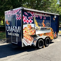Remorque mobile de restauration asiatique avec auvent personnalisé et climatisation, idéale pour les sushis, les poke bowls, le teriyaki, les rouleaux de printemps – Parfaite pour les professionnels du street food.