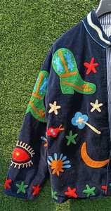 <b>Women</b> <b>Navy</b> Velvet <b>Jacket</b> With Colorful Snake Cactus Eye And Star Embroidery Front Closure Long Sleeves <b>For</b> Statement Wear - Product Image 6