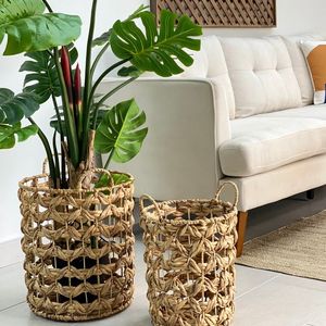 <b>Stackable</b> Round Cross Woven Water Hyacinth Basket Blanket Towel <b>Storage</b> <b>Container</b> - Product Image 5
