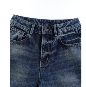 Jean en denim droit respirant à pois unis pour femme, taille mi-haute, style décontracté vintage - Product Image 4