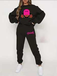 Survêtement pour femmes, sweat-shirt à col ras du cou avec imprimé de personnage, pantalon à taille élastique, manches longues, vêtements décontractés d'automne - Product Image 2